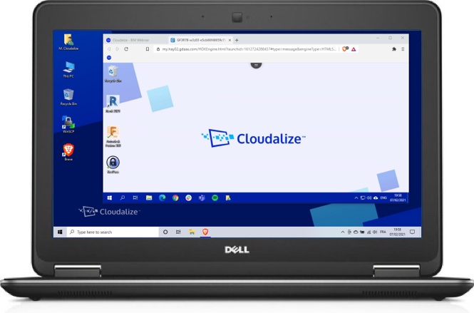 A Cloudalize Cloud Workstation running on Brave browser 2021, DELL Lattitude E7240