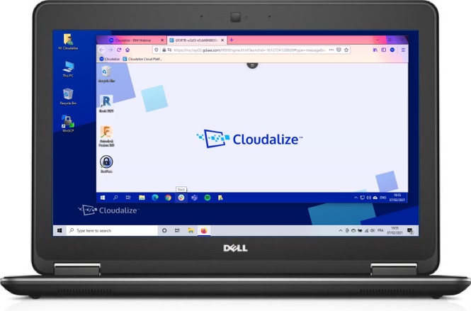 A Cloudalize Cloud Workstation running on Mozilla Firefox 2021, DELL Lattitude E7240
