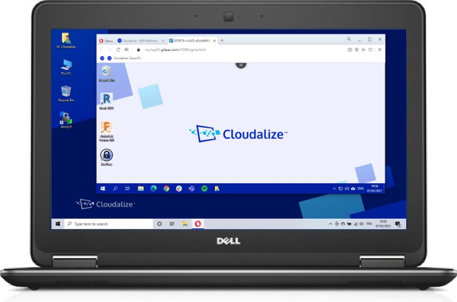 A Cloudalize Cloud Workstation running on Opera browser 2021, DELL Lattitude E7240