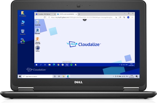 A Cloudalize Cloud Workstation running on Microsoft Edge 2021, DELL Lattitude E7240